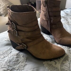 American Rag Distressed Ankle Boots with Buckle Detail